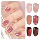 GAOY Rose Garden Gel Nagellack Set mit 6 Farben, Transparent Nude Rot Rosa Braun, für Salon Gel Maniküre und Nagelkunst DIY zu Hause