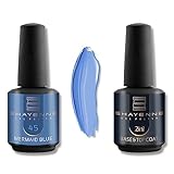 Shayenne 2er Set UV Gel Nagellack 45 Mermaid Blue Blau 15ml + 2in1 Base Coat und Top Coat 15 ml UV LED Lampe Unterlack mit Überlack Nagel Lack Gellack Nagelgel Shellac (30 ml)