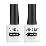 AIMEILI UV LED Gellack Gel Nagellack Base & No Wipe Top Coat Unterlack & Überlack Set Gel Polish 2×8ml