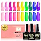 YSUVIN Neon UV Nagellack, 10 Farbe Helles Neon Rosa Orange Gelb Grün Blau Lila Farben Soak Off UV Nagel Gel Set Fluoreszierend Für Frühling Sommer Pool Party 8ML