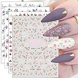 JMEOWIO Nagelsticker Frühling Blumen 10 Blatt Nail Art Sticker Selbstklebend Nagelaufkleber Buntes Sommer Blumen Dekoration Nageldesign Zubehör