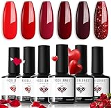 modelones UV Nagellack, Rot Glitzer 6 Farben Shellac Gel Nagellack Set, Soak Off Natur Gel Polish Nageldesigns,UV-LED Nagellack UV Gel Lack,Gellack Nagellack für Anfänger Nail Art Maniküre Salon