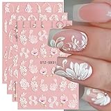 4 Blatt 3D Nagelsticker Frühling Blume Nagelaufkleber 5D Stereoskopisch Selbstklebend Nail Art Sticker Dekoration Nageldesign Zubehör