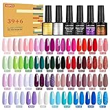 LEVIPE UV Nagellack Set, 45 Stück Gel Nagellack mit Unterlack,Glänzender & Matte Überlack, Diamant & FluoreszenzÜberlack，Gellack Shellac Nagellack UV Gel Set für Nagel Design